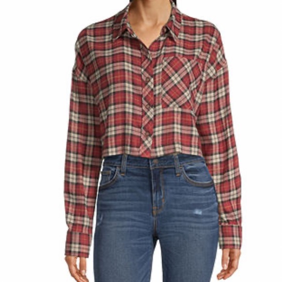 Arizona Jean Co. Cropped Plaid Button Down - Picture 1 of 3
